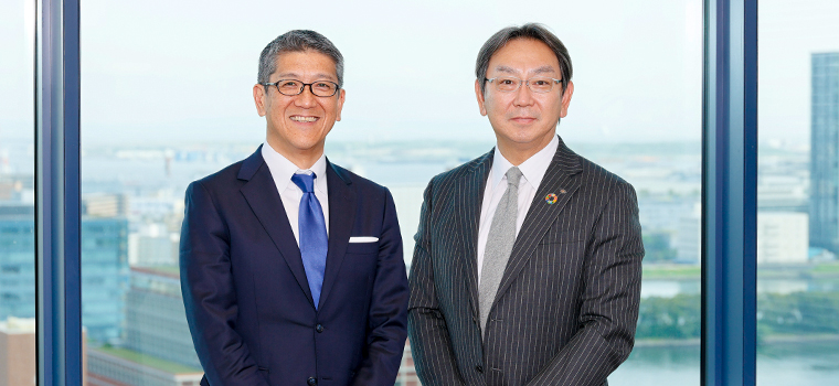 Left: Yasunori Nakagami, Representative Director and CEO of Misaki Capital, Inc. Right: Hiroyasu Koike, President and CEO of Nomura Asset Management Co., Ltd.